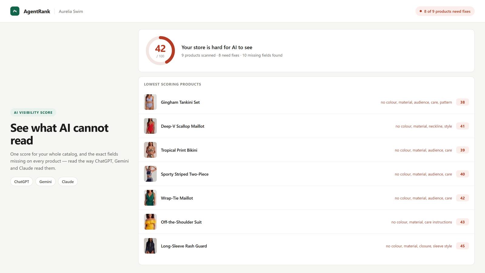 Store score and product fields AI assistants cannot read